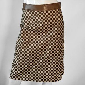 ABS Allen Schwartz Checkered Leather Trim Skirt